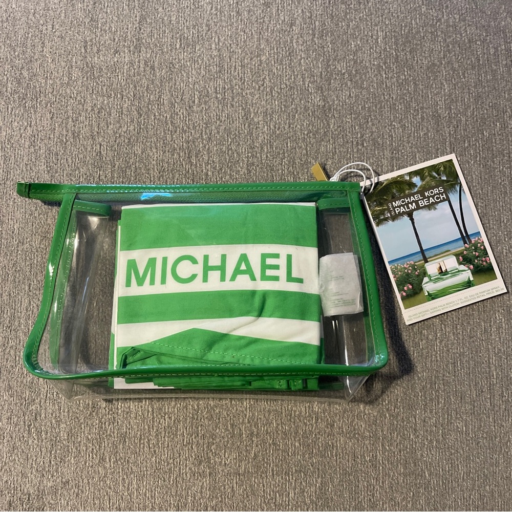 Michael Kors Island Palm Beach Sarong With Clutch New Rare New